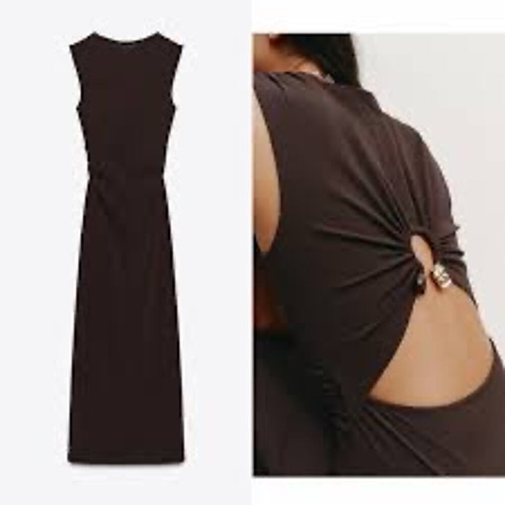 Sleeveless Brown Twist-Back Maxi Dress